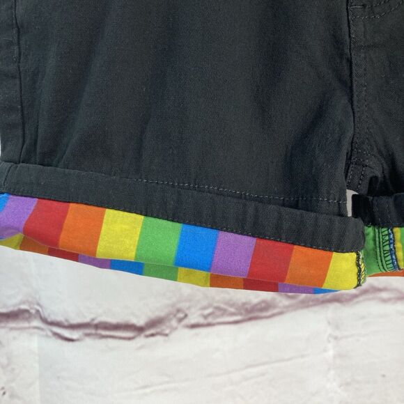 Pride Bunny Mens Size 34 Flip Cuff Shorts LGBTQ+ Chino Rainbow Accent Black Zip - Picture 3 of 9